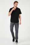 Keten Görünümlü Kısa Kollu Apaş Yaka Regular Fit Erkek Gömlek CF23S116775 SİYAH