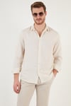 Keten Görünümlü Oversize Fit Erkek Gömlek CF24S198102 TAŞ