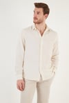 Keten Görünümlü Oversize Fit Erkek Gömlek CF24S198102 TAŞ