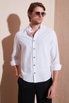 Keten Görünümlü Pamuklu Regular Fit Hakim Yaka Erkek Gömlek CF25S112637 BEYAZ