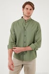 Keten Görünümlü Pamuklu Regular Fit Hakim Yaka Erkek Gömlek CF25S112637 HAKİ