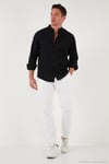 Keten Görünümlü Pamuklu Regular Fit Hakim Yaka Erkek Gömlek CF25S112637 SİYAH