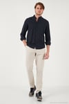 Keten Görünümlü Pamuklu Regular Fit Hakim Yaka Erkek Gömlek CF25S112637 LACİVERT
