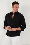 Keten Görünümlü Pamuklu Regular Fit Hakim Yaka Erkek Gömlek CF25S112637 SİYAH