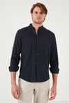 Keten Görünümlü Pamuklu Regular Fit Hakim Yaka Erkek Gömlek CF25S112637 LACİVERT