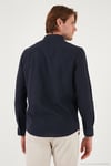 Keten Görünümlü Pamuklu Regular Fit Hakim Yaka Erkek Gömlek CF25S112637 LACİVERT