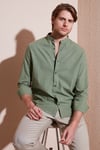 Keten Görünümlü Pamuklu Regular Fit Hakim Yaka Erkek Gömlek CF25S112637 HAKİ