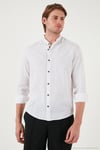 Keten Görünümlü Pamuklu Regular Fit Hakim Yaka Erkek Gömlek CF25S112637 BEYAZ