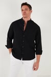 Keten Görünümlü Pamuklu Regular Fit Hakim Yaka Erkek Gömlek CF25S112637 SİYAH