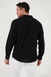 Keten Görünümlü Pamuklu Regular Fit Hakim Yaka Erkek Gömlek CF25S112637 SİYAH