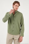 Keten Görünümlü Pamuklu Regular Fit Hakim Yaka Erkek Gömlek CF25S112637 HAKİ