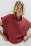 Keten Karışımlı Cep Detaylı Loose Fit Kadın Gömlek 1211090-91507 KIZIL
