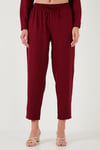 Keten Karışımlı Regular Fit Lastikli Bel Uzun Kollu Alt Üst Kadın Takım 6696622 BORDO