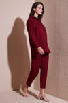 Keten Karışımlı Regular Fit Lastikli Bel Uzun Kollu Alt Üst Kadın Takım 6696622 BORDO