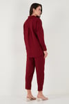 Keten Karışımlı Regular Fit Lastikli Bel Uzun Kollu Alt Üst Kadın Takım 6696622 BORDO