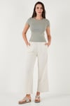 Keten Karışımlı Regular Fit Normal Bel Geniş Paça Kadın Pantolon 5866030 BEJ
