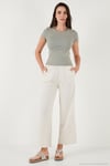 Keten Karışımlı Regular Fit Normal Bel Geniş Paça Kadın Pantolon 5866030 BEJ