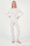 Kış Temalı Bisiklet Yaka Uzun Kollu Kadın Pijama Takımı 6575019 EKRU