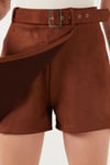 Kışlık Regular Fit Asimetrik Kesim Fermuarlı Kadın Şort Etek 5865973 TABA