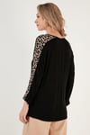 Kolları Leopar Desenli Bisiklet Yaka Kadın Bluz 5863809 SİYAH