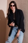 Kruvaze Yaka Desenli Astar Detaylı Blazer Kadın Ceket 6523001 SİYAH