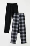 Lastikli Bel Düz Paça Ultra Soft Polar 2'li Paket Erkek Pijama Altı 6098001S2 GRİ-SİYAH