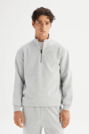 Lee Pamuklu Regular Fit Fermuarlı Dik Yaka Erkek Sweat L252031 236 GRİ MELANJ