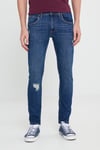 Lee Pamuklu Slim Fit Normal Bel Dar Paça Jeans Erkek Kot Pantolon L71918 2XT ORTA MAVİ