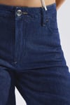 Leila Pamuk ve Keten Karışımlı Yüksek Bel Daralan Paça Jeans Kadın Kot Pantolon 1010600-A3174 LACİVERT