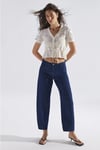 Leila Pamuk ve Keten Karışımlı Yüksek Bel Daralan Paça Jeans Kadın Kot Pantolon 1010600-A3174 LACİVERT