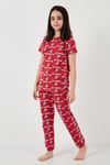Lela % 100 Pamuk Bisiklet Yaka Kısa Kollu Kız Çocuk Pijama Takımı 6651004 KIRMIZI
