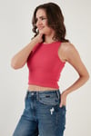 Lela % 100 Pamuk Fitilli Super Crop Örme Bayan Atlet 5864215 FUŞYA