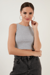 Lela % 100 Pamuk Fitilli Super Crop Örme Bayan Atlet 5864215 GRİ