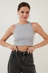 Lela % 100 Pamuk Fitilli Super Crop Örme Bayan Atlet 5864215 GRİ