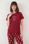 Lela % 100 Pamuk Regular Fit Desenli Bisiklet Yaka Kadın Pijama Takımı 65790784 KIRMIZI