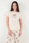 Lela % 100 Pamuk Regular Fit Desenli Bisiklet Yaka Kadın Pijama Takımı 65790784 EKRU