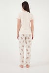 Lela % 100 Pamuk Regular Fit Desenli Bisiklet Yaka Kadın Pijama Takımı 65790784 EKRU