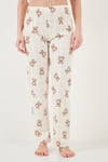 Lela % 100 Pamuk Regular Fit Desenli Bisiklet Yaka Kadın Pijama Takımı 65790784 EKRU