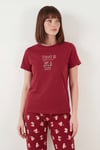 Lela % 100 Pamuk Regular Fit Desenli Bisiklet Yaka Kadın Pijama Takımı 65790784 KIRMIZI