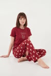 Lela % 100 Pamuk Regular Fit Desenli Bisiklet Yaka Kadın Pijama Takımı 65790784 KIRMIZI