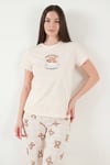 Lela % 100 Pamuk Regular Fit Desenli Bisiklet Yaka Kadın Pijama Takımı 65790784 EKRU