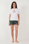 Lela % 100 Pamuk Regular Fit Desenli Şortlu Kadın Pijama Takımı 65790782 BEYAZ-YEŞİL