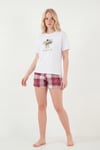 Lela % 100 Pamuk Regular Fit Desenli Şortlu Kadın Pijama Takımı 65790782 BEYAZ-BORDO