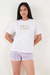 Lela % 100 Pamuk Regular Fit Desenli Şortlu Kadın Pijama Takımı 65790782 Beyaz-Lila