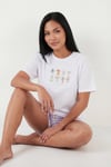 Lela % 100 Pamuk Regular Fit Desenli Şortlu Kadın Pijama Takımı 65790782 Beyaz-Lila