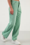 Lela % 100 Pamuk Yüksek Bel Wide Leg Jeans Bayan Kot Pantolon 58716665SALAS YEŞİL