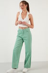 Lela % 100 Pamuk Yüksek Bel Wide Leg Jeans Bayan Kot Pantolon 58716665SALAS YEŞİL