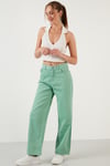 Lela % 100 Pamuk Yüksek Bel Wide Leg Jeans Bayan Kot Pantolon 58716665SALAS YEŞİL