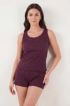 Lela % 100 Pamuk Yumuşak Dokulu Desenli Şortlu Kadın Pijama Takımı 65770754 BORDO