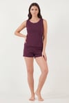 Lela % 100 Pamuk Yumuşak Dokulu Desenli Şortlu Kadın Pijama Takımı 65770754 BORDO